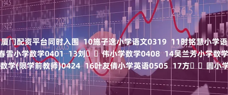 厦门配资平台同时入围  10施子逸小学语文0319  11时铭慧小学语文(限学前教师)0323  12张春雪小学数学0401  13刘  伟小学数学0408  14吴兰芳小学数学0409  15胡  恩小学数学(限学前教师)0424  16叶友倩小学英语0505  17方  圆小学英语0503  18汪  慧小学英语(限学前教师)0511  19王  璇小学音乐(限学前教师)0339  20段珍珍